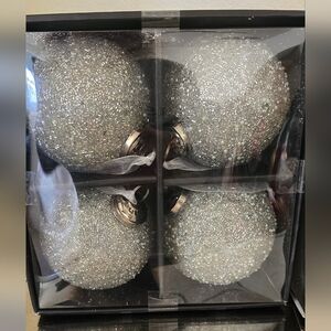 New!! Set of Silver Glitter Glass Christmas Ornaments